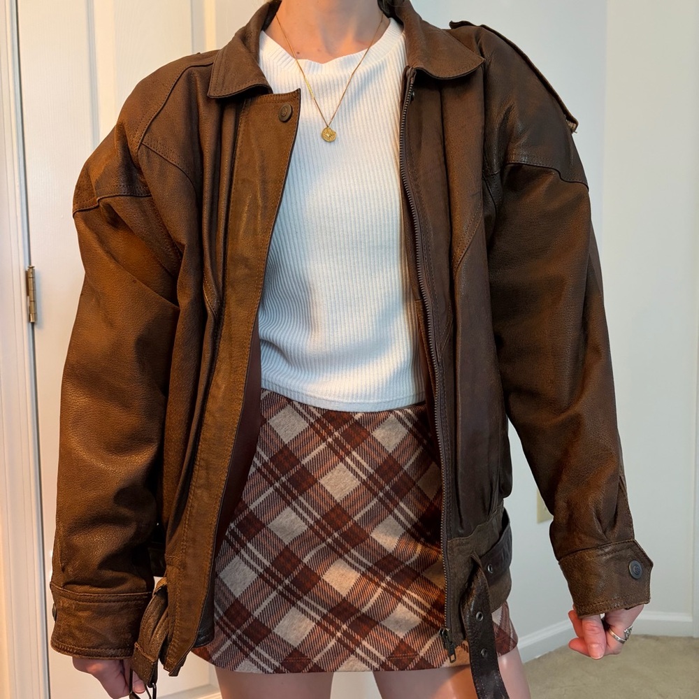 Vintage 90s Gianni Leather Brown Bomber Jacket